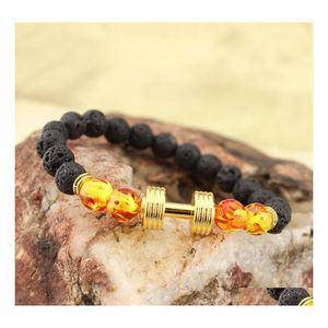 Kralen strengen aankomst lava rock kralen armbanden met gouden halter amber lampwerk glazen stretch bangle voor vrouwen mannen mode juweel otwgk