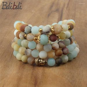 Kralen strengen Balibali Frosted Amazon Stone Amazonite Bracelet Men Mala Bodhi Boeddha Matte kralen voor vrouwen Multi-layer ketens sieraden Trum22