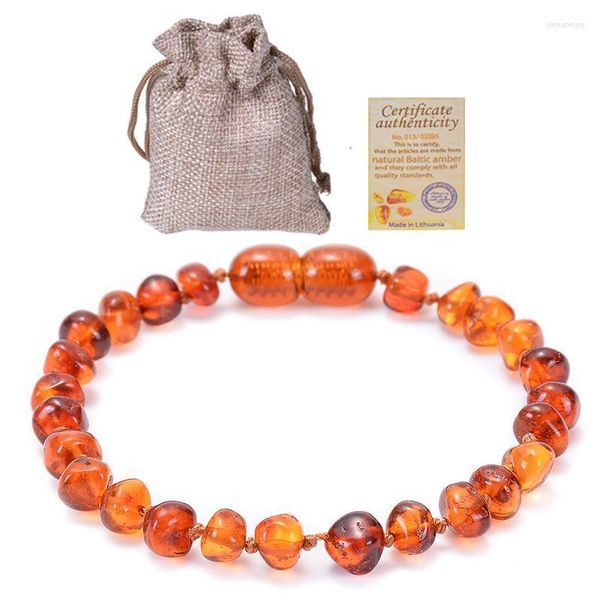 Bracelet pour bébé en ambre naturel de la baltique, brins de perles, molaires pour enfants, bijoux irréguliers, sain et respectueux de l'environnement, Lars22