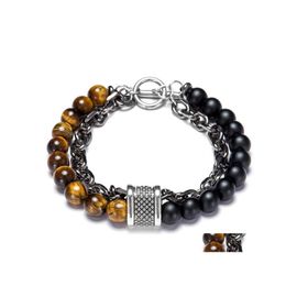 Kralen strengen kralen armband natuursteen elastische yoga heren en dames roestvrij staal dubbele druppel levering sieraden armbanden dhdg3