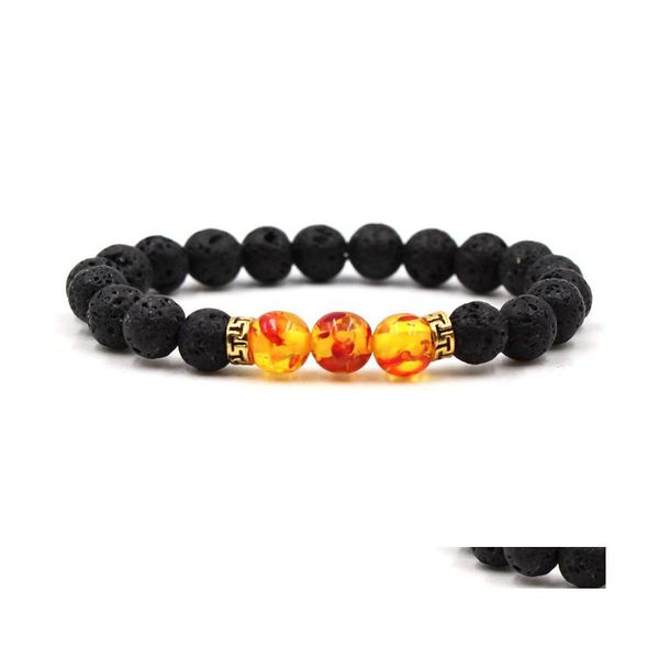 Brins de perles Bracelets de perles Naturel Noir Blanc Pierre Perle Yoga Chakra Bracelet Lava Rock Drop Livraison Bijoux Dhtak