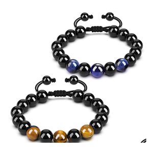 Kralen strengen kralen armband verstelbare gevlochten touw zwarte lava stenen tijger oog natuurlijke yoga armbanden voor mannen vrouwen vriend cadeau c dhvap