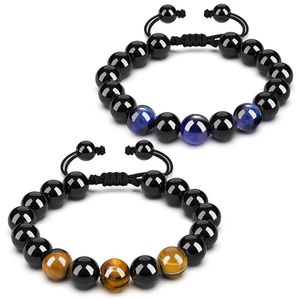 Kralen strengen kralen armband verstelbare gevlochten strengen touw zwart lava stenen tijger oog natuurlijke yoga armbanden voor mannen vrouwen vriend dhnbw