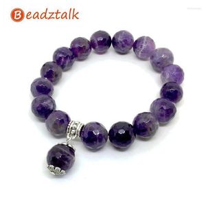 Kralen strengen BeadzTalk Amethists Purple Crystal Bead Charm Bracelet Faceted Round Stone 12 mm Bangle voor haar Gift Trendy Style Trum22