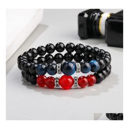 Kralen strengen zwarte glazen kralen stenen armband mode micro pave zirkoon 8 mm handgemaakt natuurlijk voor vrouwen sieraden drop levering brace dhzvt