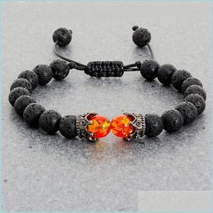 Kralen strengen zwarte lava stenen kroon charme tijger oog kralen armband voor mannen vrouwen gevlochten armbanden handgemaakte verstelbare sieraden 564 dhzne