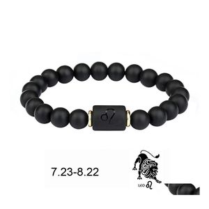 Brins Perlés Perles De Pierre Noire 12 Constellation Couple Bracelet Hommes Bracelets Pour Femmes Pseras Moda Mascina Hombre Homme Mens Bijou Dhjck