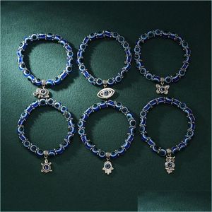 Perles Brins Bleu Evil Eye Bracelet Main De Fatima Turquie Mille Yeux Souhait À La Main Femmes Résines Perle Bracelet Élastique Bracelets Dhuvz