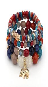 Brins de perles Bohemian Glass Beads Bracelet Bouded Set pour les femmes Bracelets de charme d'éléphant multicouche à style ethnique vintage1674018