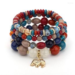 Brins de perles perles de verre bohème Bracelet ensemble pour femmes Style ethnique Vintage multicouche éléphant bracelets porte-bonheur Inte22