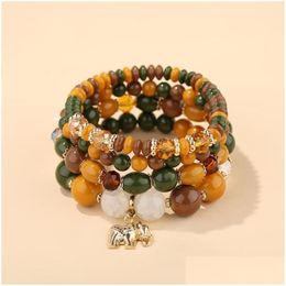 Hilos de cuentas Bohemian Glass Beads Pulsera para mujeres Estilo étnico Vintage Mti-Shayer Elephant Charm Bracelets328U Drop entrega J Dhqmw