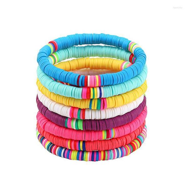 Perlé Brins Boho Coloré Polymère Argile Bracelet Ensemble Pour Les Femmes Réglable Élastique Doux Poterie Femelle D'été Plage Bijoux Fawn22