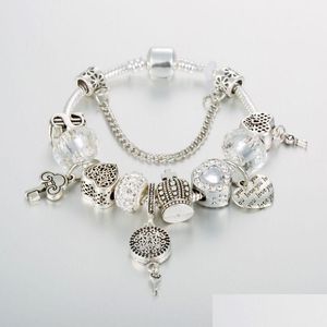 Pulsera de hebras con cuentas, abalorios de cristal blanco, colgante de corazón artesanal, joyería, venta al por mayor, pulseras de entrega directa Dh0Z9