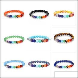 Con cuentas, pulseras de hilos 11 Estilo 7 Chakra Reiki Arco iris Piedra Buda Cabeza Curación Nce Púrpura Lava Yoga Cuentas Pulsera Joyería Gota Entregar