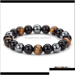 Perles Brins Bracelets Onyx Noir Avec Pierre Hématite Naturelle Oeil De Tigre Strand Wrap Bouddha Bracelets Juif Drop Livraison Bijoux Dh1Wk