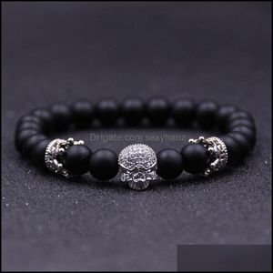 Cuentas, pulseras de hebras Charm para hombres Micro Zircon Gold Crown Beads Bracelet Tibetan Buddha Chakra Male Jewelry Tobilleras1 Drop Delivery