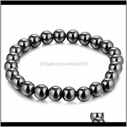 Kralen strengen armbanden drop levering 2021 zwarte hematiet 8 mm bal kraal magnetische therapie magneet steen armband verlicht artritis hoofdpijn s s