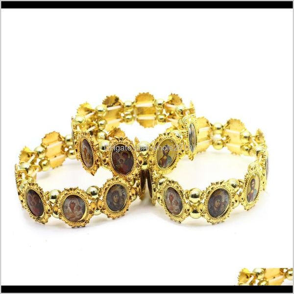 Perles, brins bracelets drop livraison 2021 alliage d'or chrétien orthodoxe élasticité bracelet bijoux jésus main bracelet perlé religion