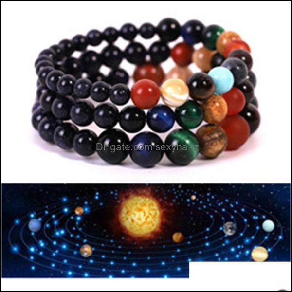 Boaded, Strands Bracelets Ocho planetas Chakras de arenisca azul Pulsera de arenisca Buddha Yoga Strench Mujeres Hombres Joyas de amistad 6 8 10 mm Dro