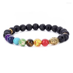 Kralen strengen armbanden modestijl 7 chakra helende armband natuurlijke lava stenen diffuser sieraden armbanden voor Vrouwen trum22