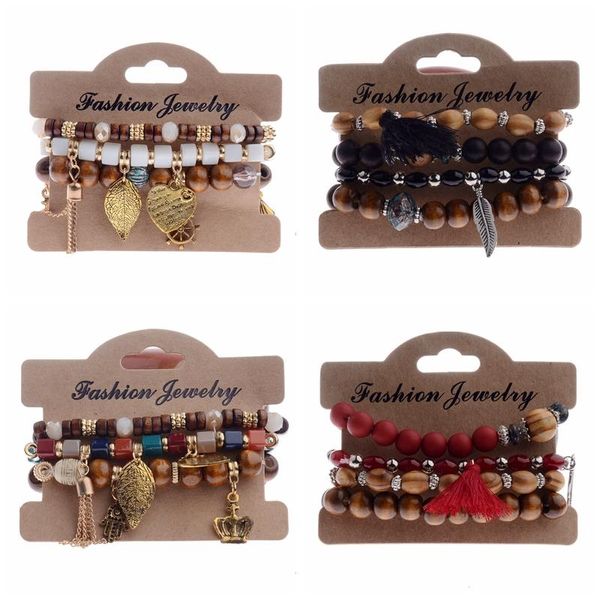 Bracelets à brins de perles pour filles Boho femmes accessoires Bracelet bracelets aile feuille bijoux Long gland 3-5 pièces/ensemble cadeau de noël JoyasBead