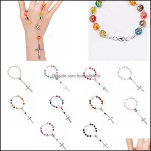 Con cuentas, hebras pulseras joyería 10 estilos rosario católico cuentas de oración pulsera cruz imitación perla acrílico brazaletes pulsera de moda para