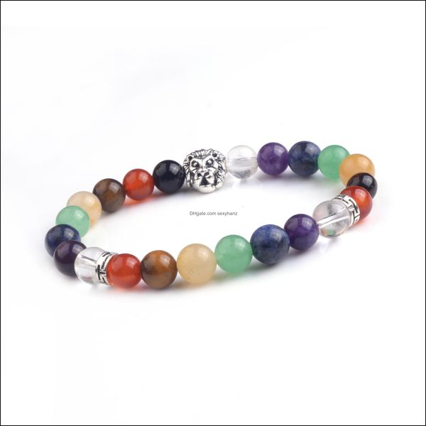 Perlé, Strands Bracelets Bijoux 7 Jewel Chakra Lion Head Gemstone Hommes Et Femmes Traitement De Guérison Yoga Bracelet Drop Delivery 2021 9Wybd