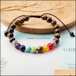 Kralen strengen armbanden sieraden 8 mm tijger oog kralen armband voor mannen vrouwen verstelbare maat 7 chakra bead gevlochten cadeaumval levering 2021 n