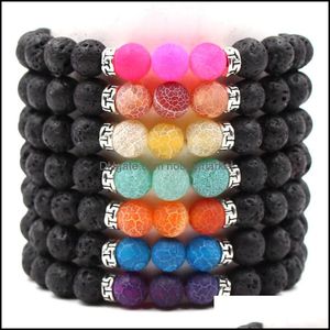 Con cuentas, hebras pulseras joyería llegada 7 colores chakra hombres pulsera de roca de lava 8 mm negro natural volcánico curación energía piedra yoga brazalete