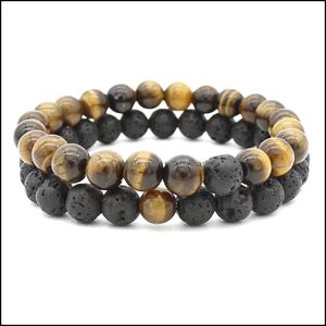 Beaded, Strands Armbanden Sieraden BK Natuursteen Paar Set voor Vrouwen Mens Agaat Tijger Oog Charm Essential Oil Diffuser Lava Rock Beads BA