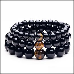 Perles, brins bracelets bijoux classique hommes bracelet perlé noir hématite tigre pierre matériel périmètre 18 mm décontracté fête géométrique sh