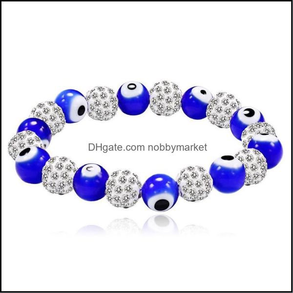 Hebras de cuentas Pulseras Joyería Linda mezcla de colores Globo ocular Cuentas de diamantes de imitación blancas Diy Stretch Drop Delivery 2021 D2Lim