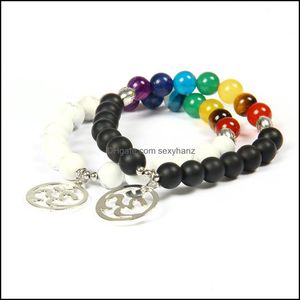 Perlé, Brins Bracelets Bijoux Conception En Gros 10 Pcs/Lot 8 Mm Naturel Avec 7 Chakra Guérison Pierre Yoga Méditation Big Sier Om Couples Dis