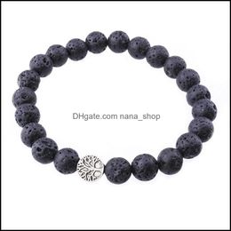 Bracelets à brins de perles bijoux bricolage 8Mm pierre de lave noire arbre de vie Bracelet aromathérapie diffuseur d'huile essentielle extensible Yoga goutte livraison