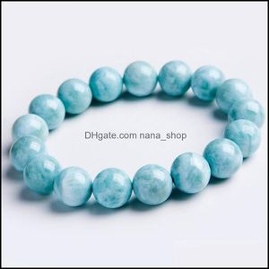 Bracelets de brins de perles bijoux goutte 12mm bleu naturel Larimar bracelet femmes femme extensible cristal rond perle bracelet1 livraison 2021 Q7