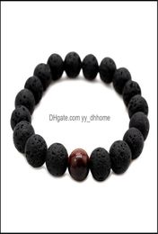 Brins de perles Bracelets bijoux mode hommes perles de lave roche volcanique noire yeux de tigre pierre d'énergie à la main bouddha prière perlée 5458927