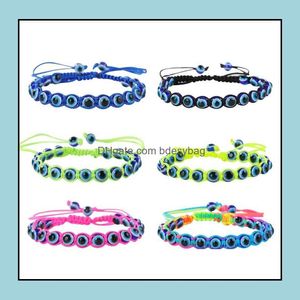 Kralen strengen armbanden sieraden mode kalkoen blauw kwaad charme kralen vrouwen handgemaakte gevlochten string touw armband groothandel druppel deliv