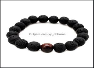 Hebras de cuentas Pulseras Joyería Moda Hombres Cuentas de lava Roca volcánica negra Ojos de tigre Piedra energética Hecha a mano Buda Oración con cuentas 9816035