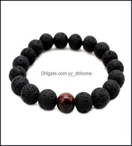 Hebras de cuentas Pulseras Joyería Moda Hombres Cuentas de lava Roca volcánica negra Ojos de tigre Piedra energética Oración de Buda hecha a mano con cuentas 1597854