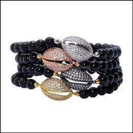Perles Brins Bracelets Bijoux Design De Luxe Fl Cz Pave Réglage Shell Forme Charme Avec Angar Onyx Pierres Montre Accessoires Bracelet Unise