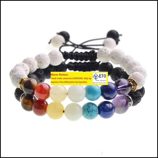 Perles, brins bracelets bijoux hommes femmes 8mm noir et blanc roche de lave 7 chakra aromathérapie huile essentielle disperseur élastique LL