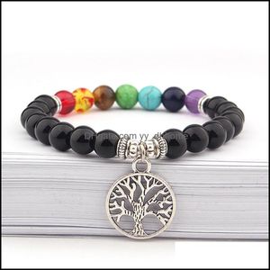 Bracelets à brins de perles bijoux pierre naturelle 7 Reiki Chakra guérison Nce perles arbre de vie Bracelet pour hommes femmes Stretch Yoga Drop Deliv