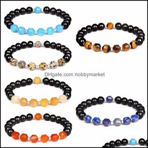 Beaded, Strands Armbanden Sieraden Natuur Kralen Afstand Armband Dames Mannen 8mm Natuursteen Rock Tiger Eye Black Onyx Healing Beads Stretc