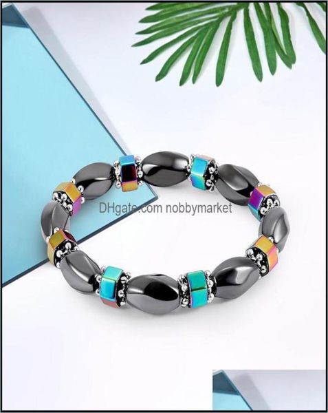 Bracelets de brins de perles bijoux bracelet d'hématite magnétique arc-en-ciel pour les femmes POWER BELLES NOIRS BALLES BILLES BANGE M5692852