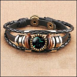 Kralen, strengen armbanden sieraden vintage 12 constellatie sterrenbeeld mtilayer lederen armband punk Gemini Leo Taurus glazen cabochon voor m