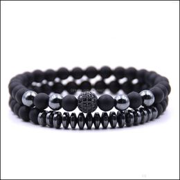 Kralen, strengen armbanden sieraden2 -pack heren paar armband - zwarte matte agaatset inclusief tas kerst verjaardag cadeau drop levering 202