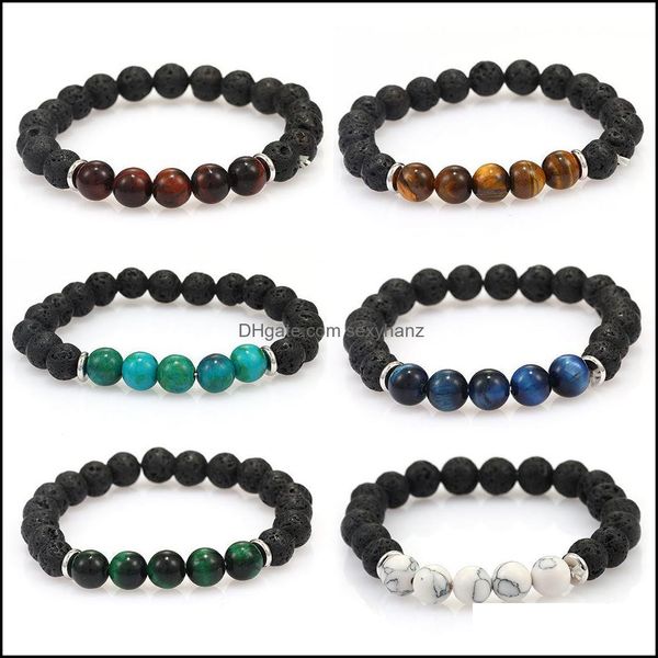 Con cuentas, pulseras de hebras de piedra natural redonda chakra encanto pulsera de yoga difusor de aceite esencial cadena de cuentas para mujeres hombres moda artesanías judías