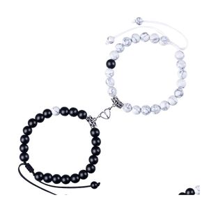 Brins de perles Tresse Distance Aimant Couple Bracelets de perles Bijoux d'amitié Perles de pierre naturelle Yoga Bracelet tressé pour amoureux Otrcs