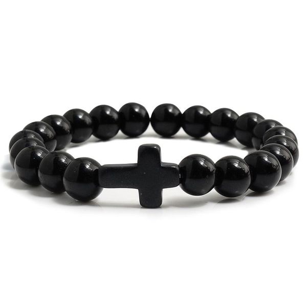 Hebras de cuentas Pulsera cruzada de piedra esmerilada brillante Muticolor Beads Bangle para mujeres Hombres Moda Pray Pulseras Joyería Cuerda elástica StringBe