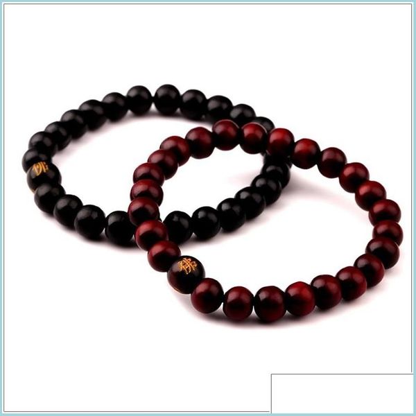 Hebras de cuentas Pulsera de cuentas de Buda Negro Marrón Madera Joyería minimalista Cadena Hombres Hip Hop Pulseras Sándalo Moda 0 75Xh G2B D Dhhmr